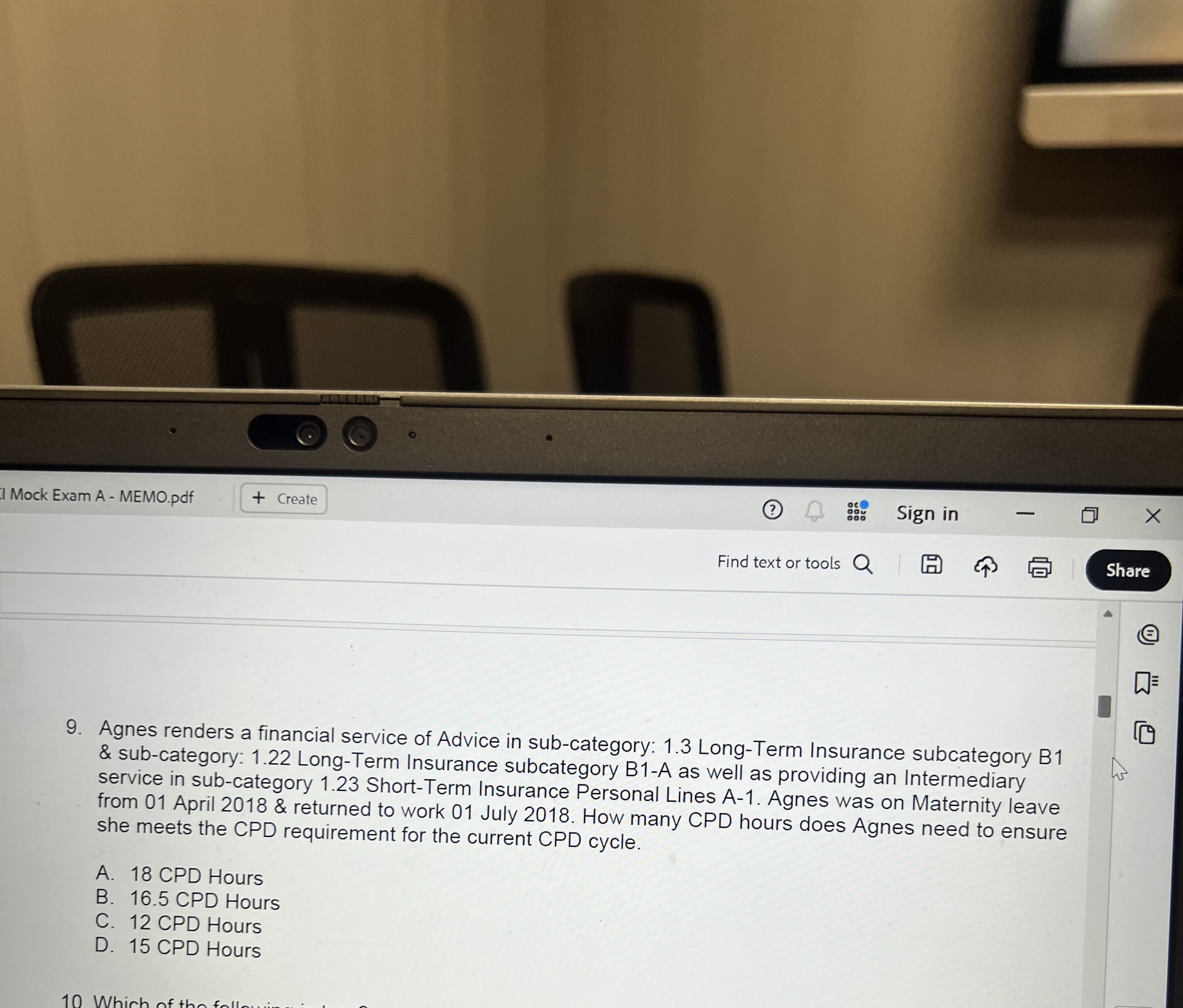 Photo of an examination question taken from computer screen